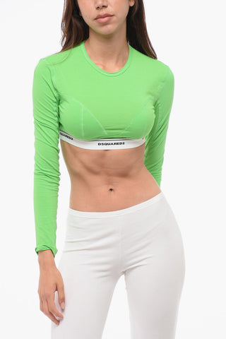 Long-sleeved Crop Top with Logoed Waistband