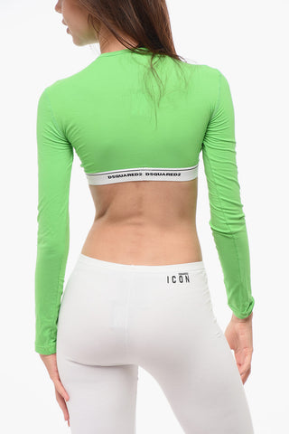 Long-sleeved Crop Top with Logoed Waistband