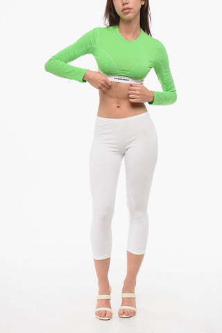 Long-sleeved Crop Top with Logoed Waistband