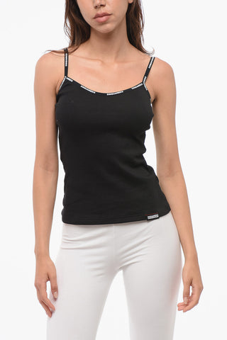 Tank Top in Cotone Stretch con Dettagli Logati