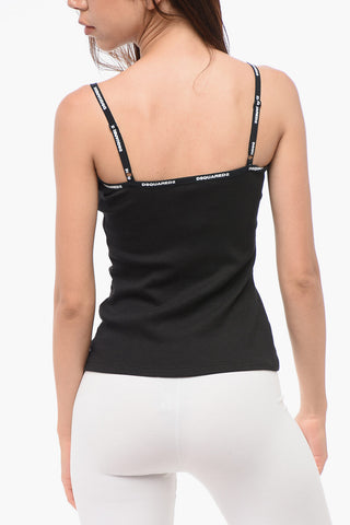 Tank Top in Cotone Stretch con Dettagli Logati