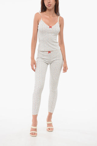Ribbed Cotton Tank Top with Floral Motif