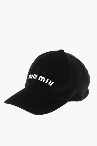 Cappello da Baseball in Velour con Logo Ricamato