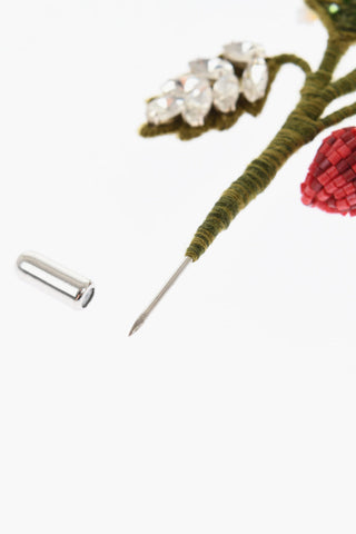 Brooch with Floral Design Embellished with Rhinestones and Beads