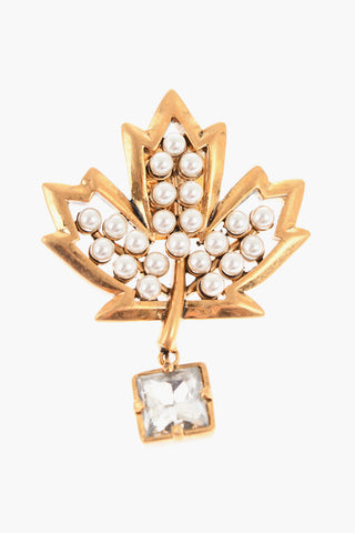 Metal CANADIAN LEAF Pin Embellished with Beads