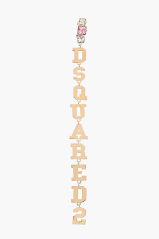 Golden Effect Metal Single Earring with D2 Lettering Pendant