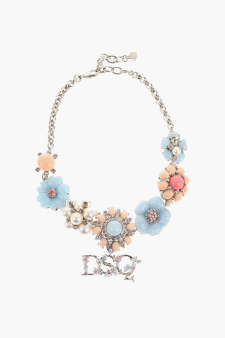 Choker in Metallo con Design Floreale Impreziosito da Strass