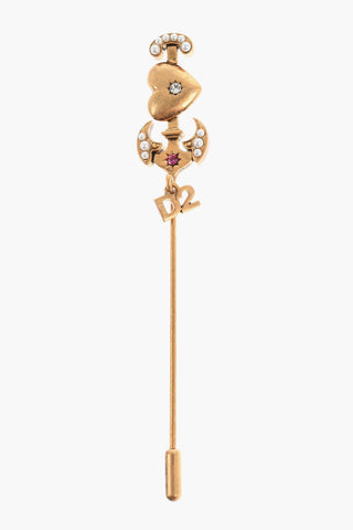 Golden Effect Metal Pin Embellished with Rhinestones and Beads