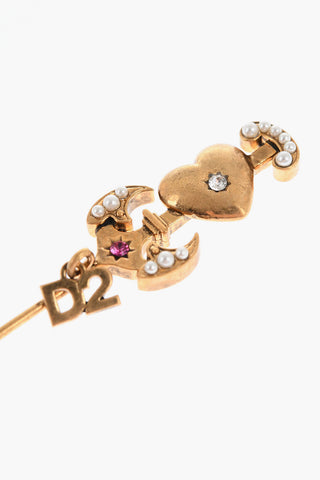 Golden Effect Metal Pin Embellished with Rhinestones and Beads