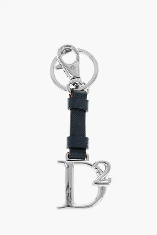 Saffiano Leather Keychain D2 STATEMENT with Silver-Tone Metal Details