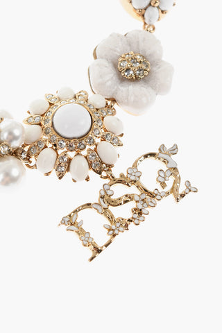 Metal Choker Necklace with Floral Design Embellished with Rhinestones