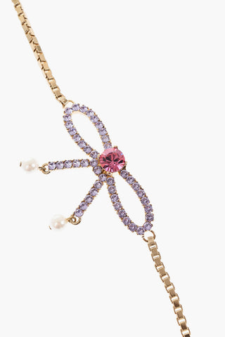 Clip-On Single Earring with Maxi Golden Chain and Rhinestone Embellished Bow