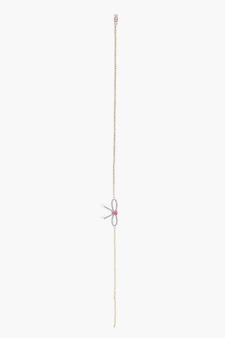 Clip-On Single Earring with Maxi Golden Chain and Rhinestone Embellished Bow