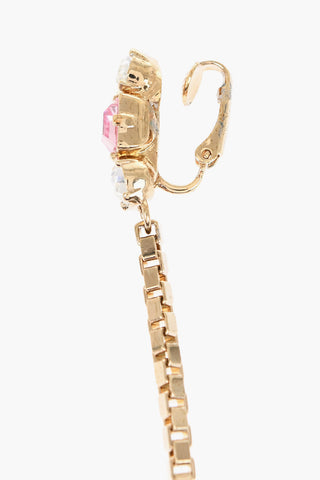 Clip-On Single Earring with Maxi Golden Chain and Rhinestone Embellished Bow