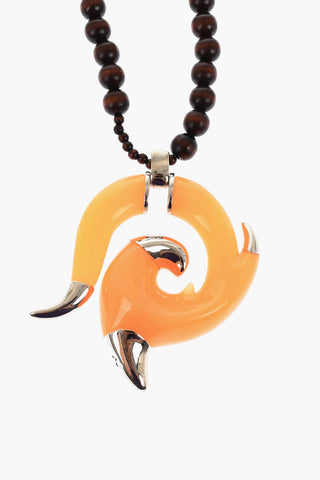 Wood Necklace FLAMES with Maxi Resin Pendant