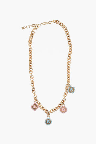 Collana a Catena Effetto Dorato con Charms Impreziositi da Strass
