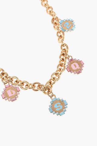 Golden Effect Chain Necklace with Rhinestone Embellished Charms