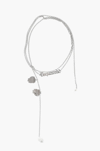 Silver-Tone Metal Wrap Necklace with Lettering Logo