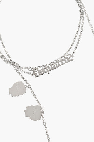 Silver-Tone Metal Wrap Necklace with Lettering Logo