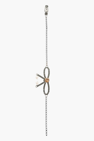 Clip-On Single Earring with Maxi Chain and Rhinestone Embellished Bow