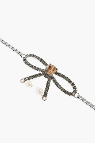 Clip-On Single Earring with Maxi Chain and Rhinestone Embellished Bow
