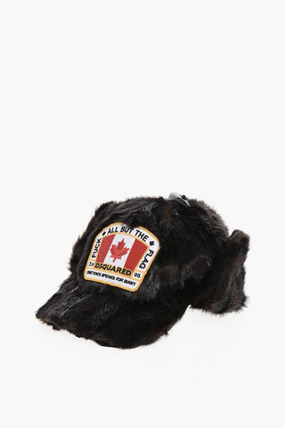Cappello Baseball in Pelliccia Ecologica con Patch Logo a Contrasto