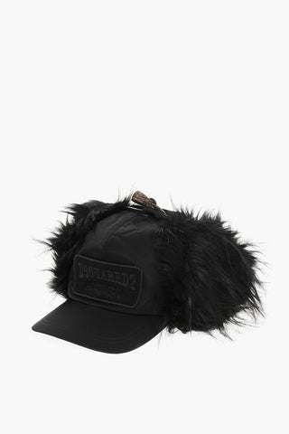 Cappello Baseball in Nylon a Tinta Unita con Dettagli in Pelliccia Ecologica