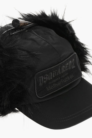 Cappello Baseball in Nylon a Tinta Unita con Dettagli in Pelliccia Ecologica