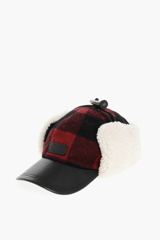 Cappello Baseball a Quadri con Dettaglio in Pelle