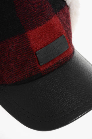 Cappello Baseball a Quadri con Dettaglio in Pelle