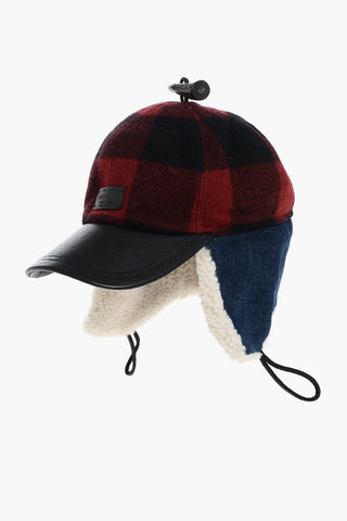 Cappello Baseball a Quadri con Dettaglio in Pelle