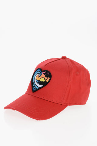 Cotton Twill Cap with Heart Embroidery