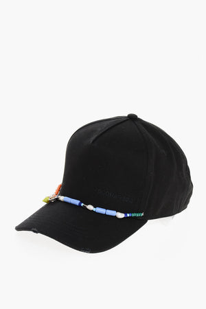 Cotton Gabardine Cap Embellished with Beads