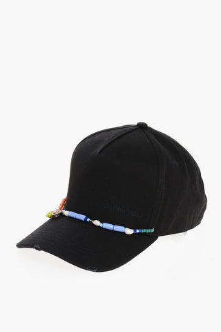 Cappello Baseball in Gabardina di Cotone Impreziosito da Perline