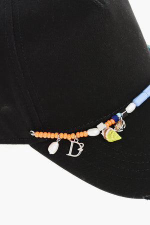 Cotton Gabardine Cap Embellished with Beads