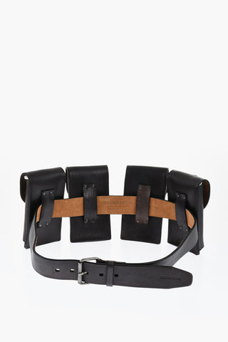 Solid Color Leather Utility Belt with Removable Pockets 40mm