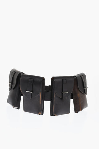 Solid Color Leather Utility Belt with Removable Pockets 40mm