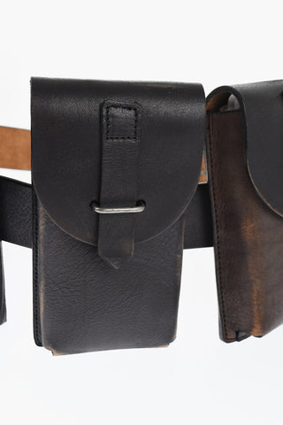 Solid Color Leather Utility Belt with Removable Pockets 40mm