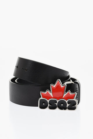 Leather Belt with Enamelled Metal Buckle 35mm