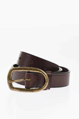 Solid Color Leather Belt with Golden Buckle 25mm
