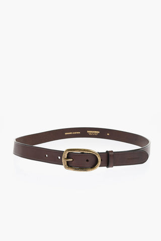 Solid Color Leather Belt with Golden Buckle 25mm