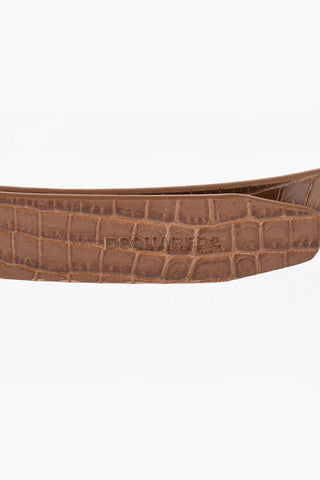 Crocodile Effect Leather Belt with Golden Buckle 25mm