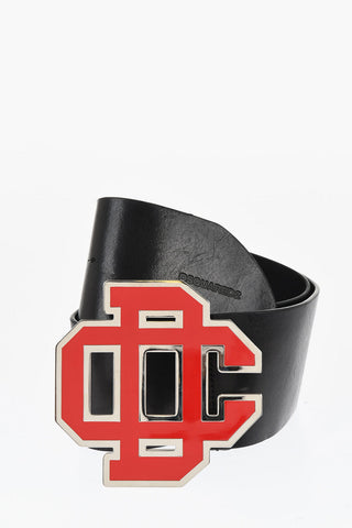 Leather Oversized Belt with with Maxi Enamelled Buckle 80mm