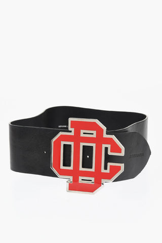 Leather Oversized Belt with with Maxi Enamelled Buckle 80mm