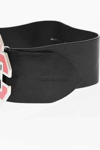 Leather Oversized Belt with with Maxi Enamelled Buckle 80mm