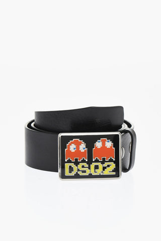 PAC-MAN Leather Belt with Enamelled Buckle 40mm