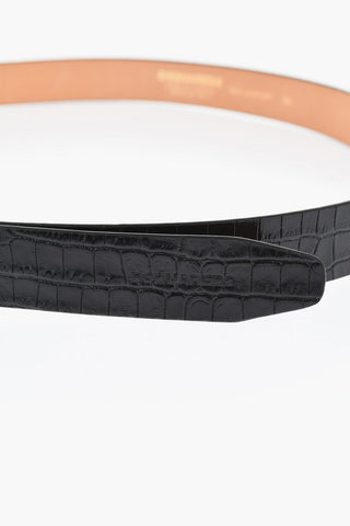 Crocodile Effect Leather Belt with Golden Buckle 25mm