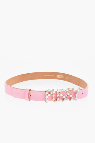 Leather Belt with Buckle Embellished with Crystals and Beads 25mm