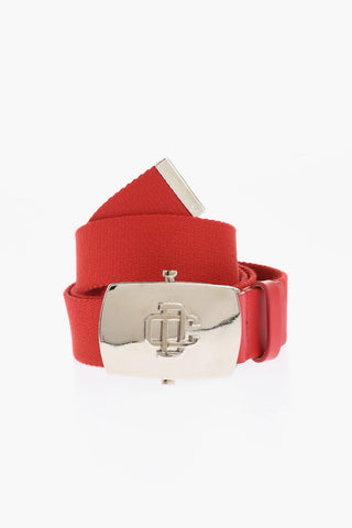 Solid Color Fabric Belt with Silver-Tone Buckle 35mm