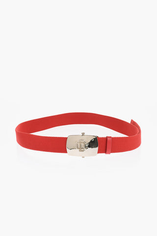 Solid Color Fabric Belt with Silver-Tone Buckle 35mm